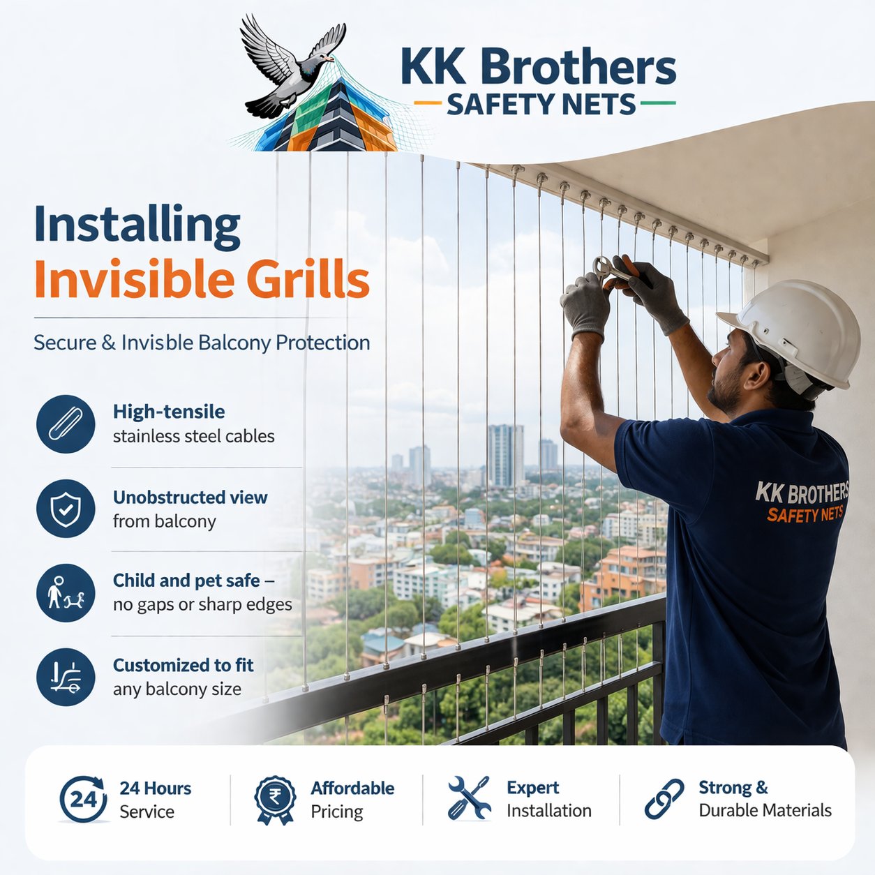 Installing Invisible Grills Chennai - KK Brothers